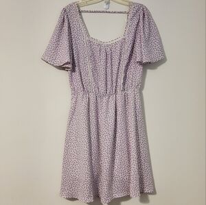 Elegant Purple Floral Print With Flutter Sleeve Scoop Open Back Midi Dress